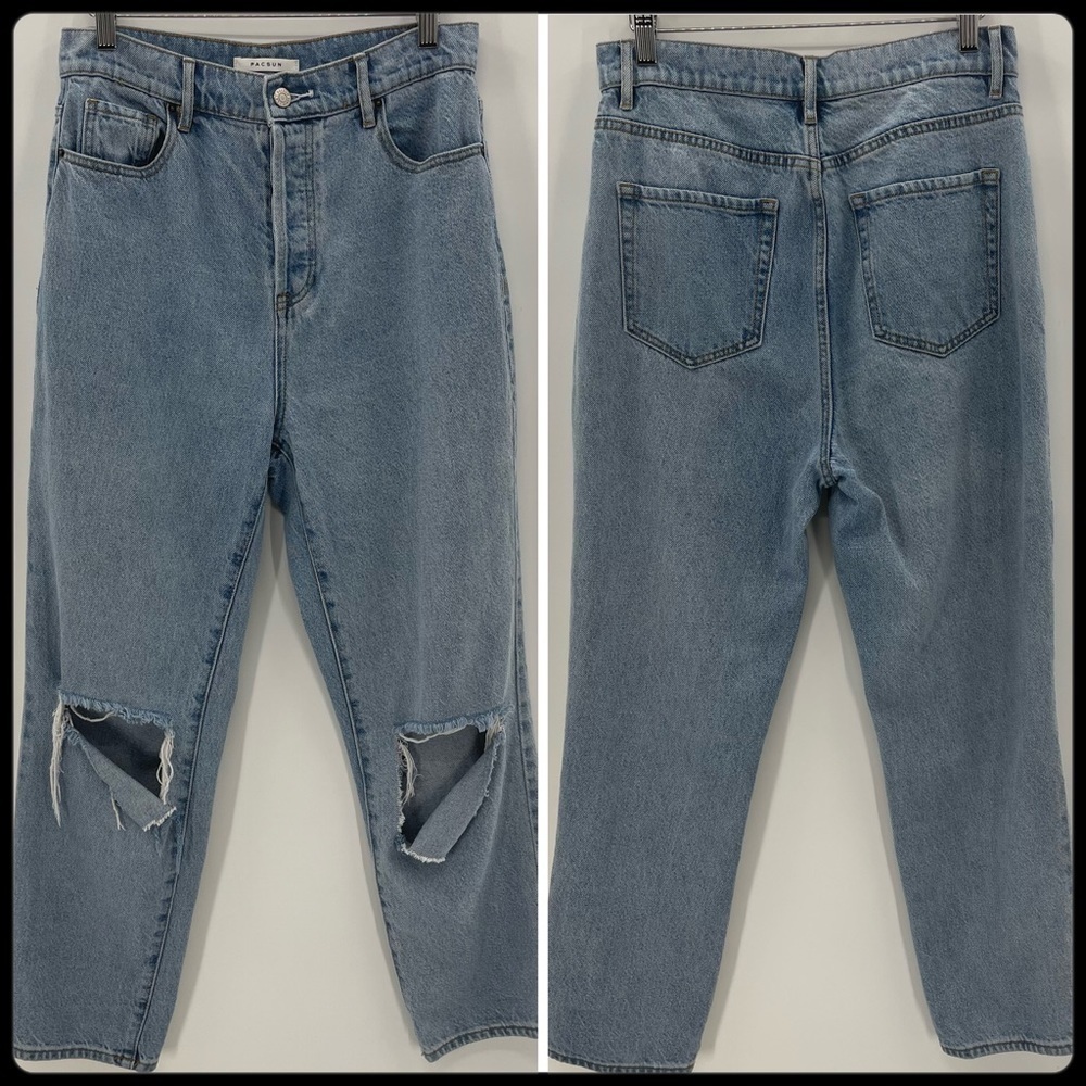 PACSUN Y2K Highrise Straight Leg Twee Light Wash Button Fly Jeans Size 28